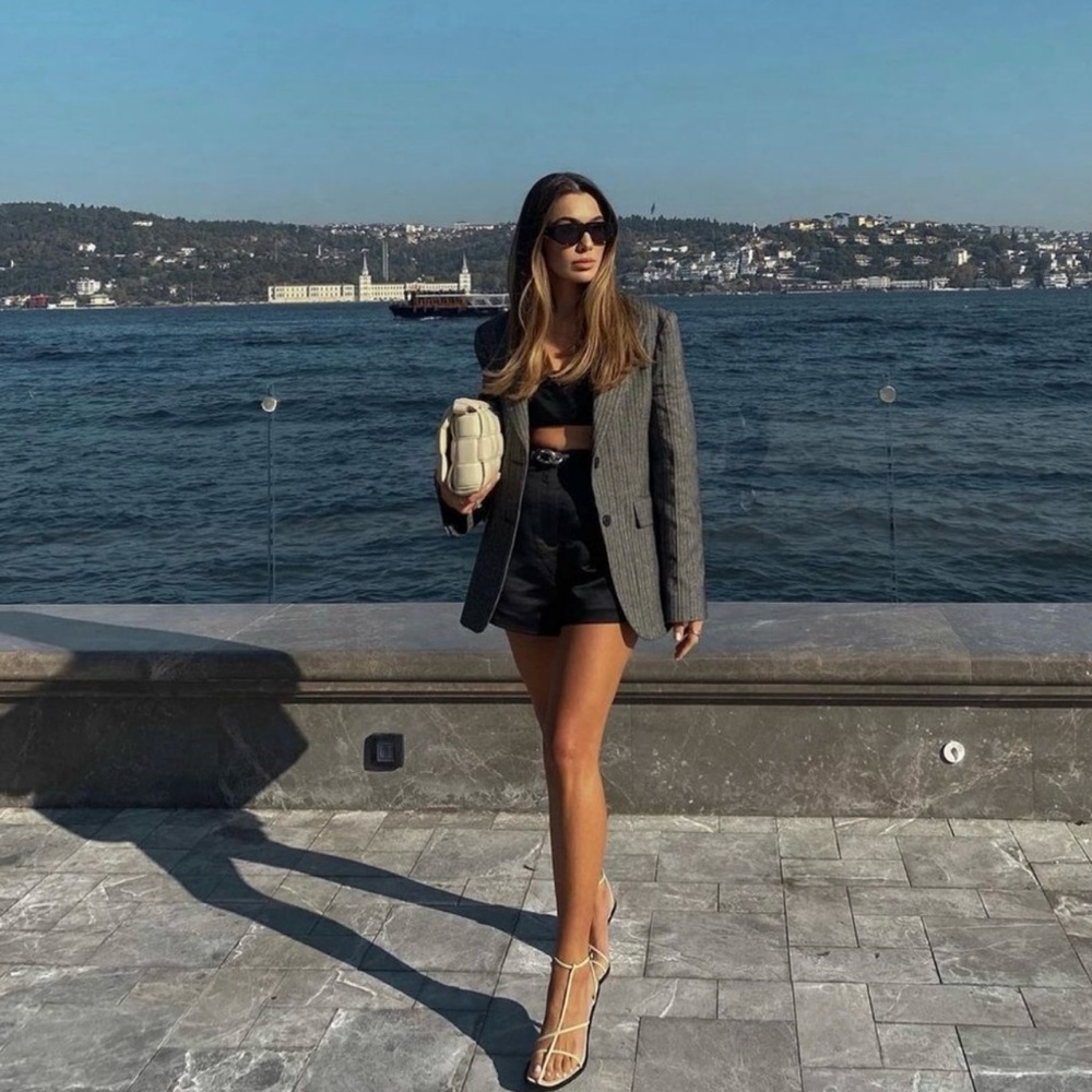 Mango Oversized Boyfriend Gray Pinstripe Blazer Jacket